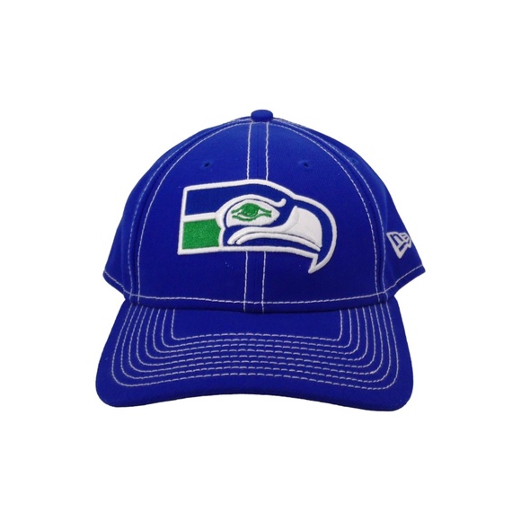 New Era Seattle Seahawks Hat Cap 9Forty NFL Adjustable Blue With White Stitching - Picture 1 of 10